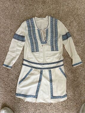 Veronica bread XS 0 Romper Cream Boho Tunic  with Blue Embroidered Panels VGUC